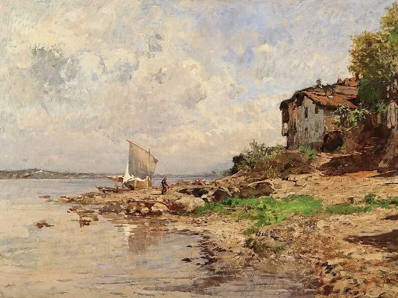 1850-Eugenio Gignous - Paesaggio sul Lago Maggiore